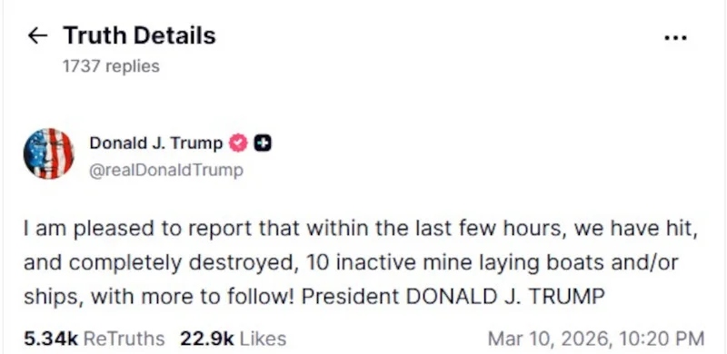 trump truth social mine laying boatssdsd