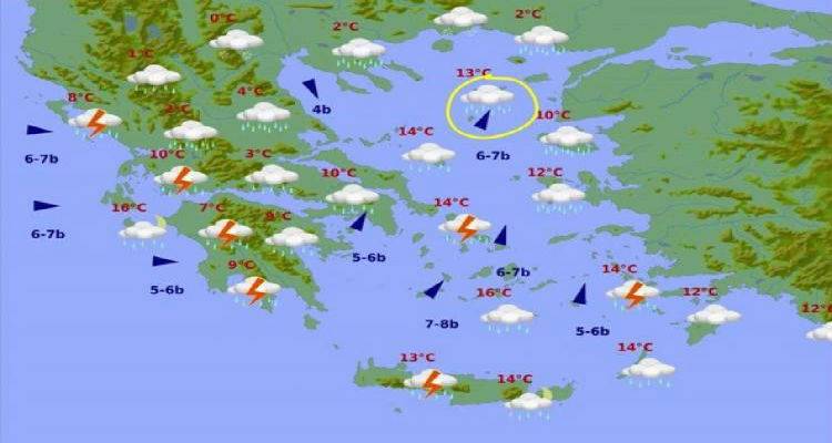 Καταρρακτώδης βροχή εδώ και ώρες στη Λήμνο