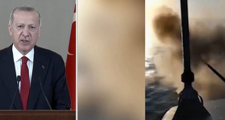 Νέες προκλητικές δηλώσεις Ερντογάν με φόντο πολεμικά πλοία να ανοίγουν πυρ (video)